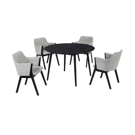 Armen Living Arcadia and Renzo 48" Round Gray and Black Wood 5 Piece Dining Set SETARDI5REBLGR48